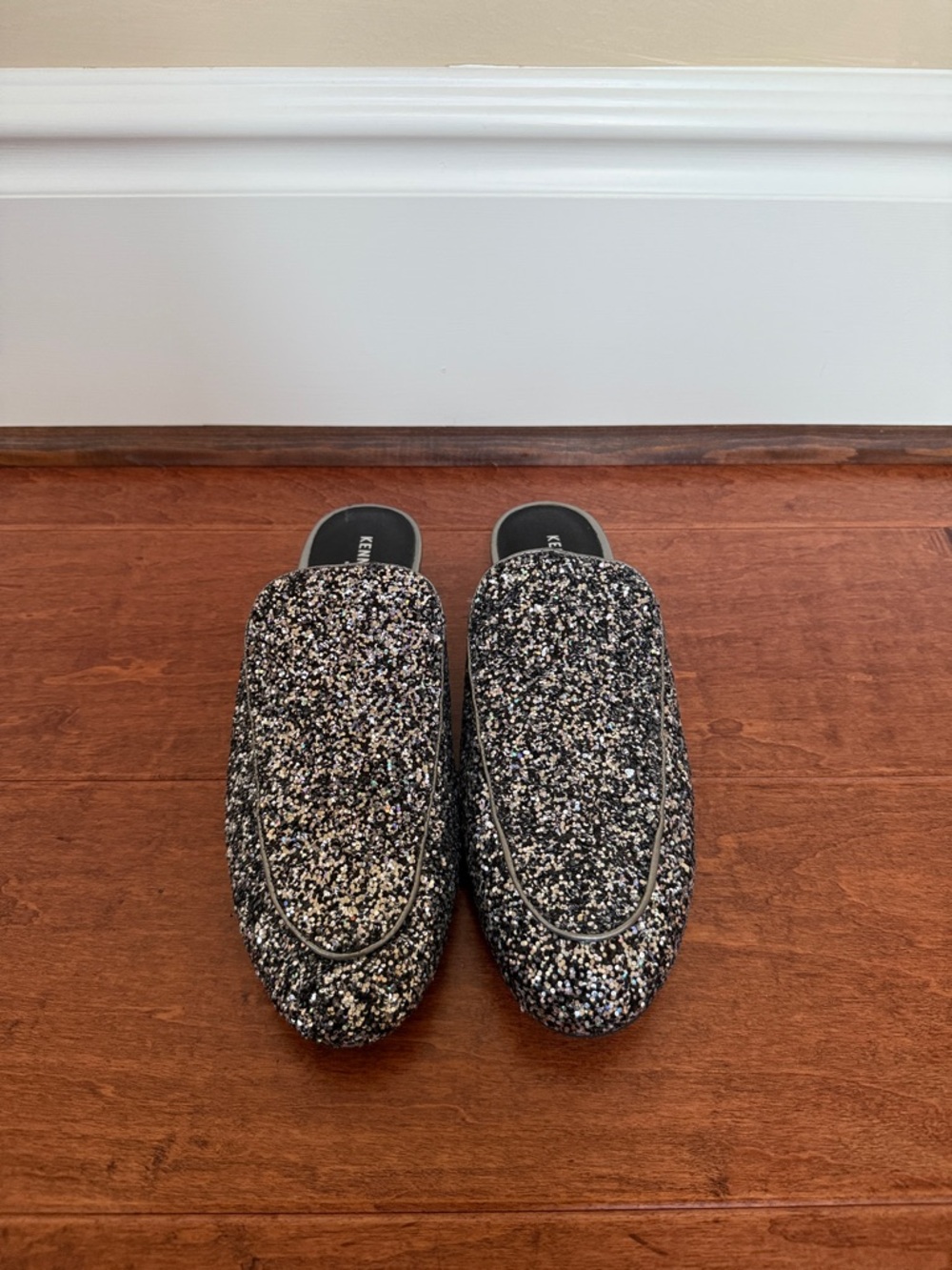 Kenneth Cole Black & Silver Glitter Slip-On Loafers